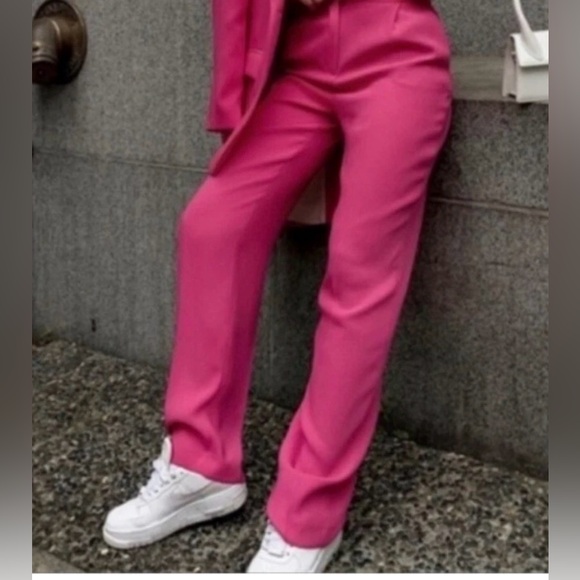 Zara Woman trousers Pants Straight Leg sizeM High waist Pink Fuchsia 7990/483 - Picture 3 of 12